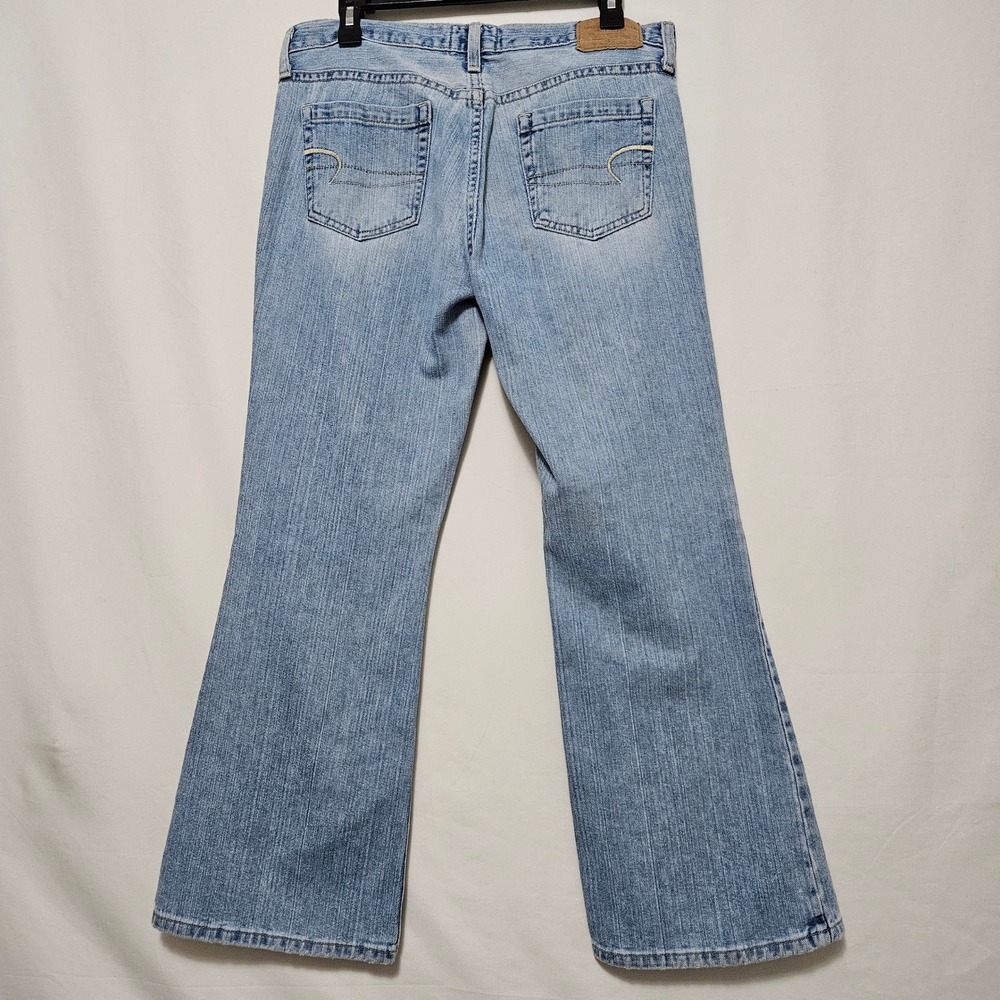 VTG American Eagle Women Jeans 12 Short Light Wash Bell Flare Hipster Fit FLAW - Picture 2 of 15